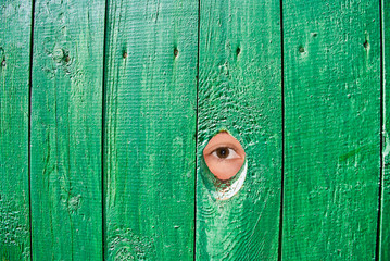 eye in a hole in fence