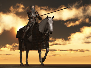 Don Quichotte en armure rouillée sur un chargeur aux puces