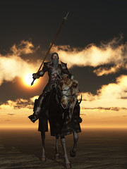 Don Quichotte en armure rouillée sur un chargeur aux puces