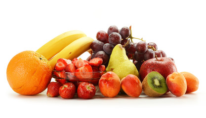 Composition with variety of fruits isolated on white