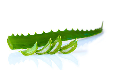 chopped leaf aloe vera isolated on white