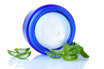 chopped leaf aloe veraand cream isolated on white