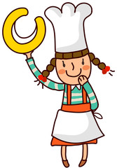 Portrait of girl in chef uniform holding alphabet c