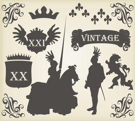 Medieval knight and elements vector background
