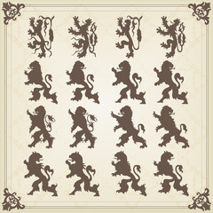 Vintage royal lions coat of arms illustration