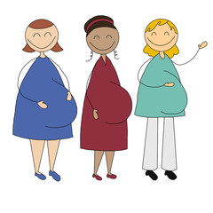 Illustration of three pregnant young women