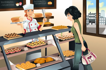 Buying cake at bakery store