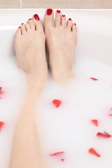 beautiful feet in milk bath