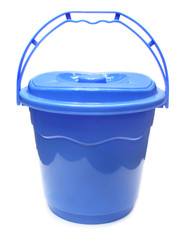 Plastic water bucket over white background