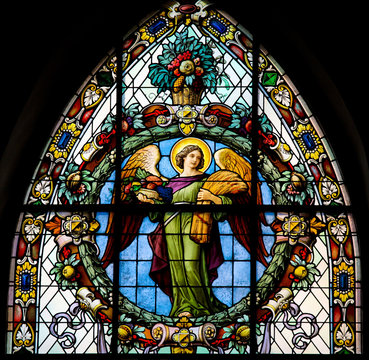 Stained glass window depicting an angel in Stockholm