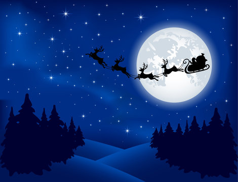 Santa's sleigh on Moon background