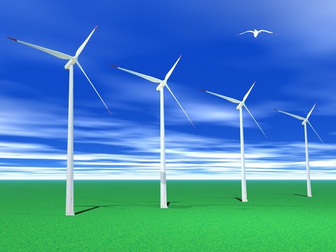 Wind turbines and green grass