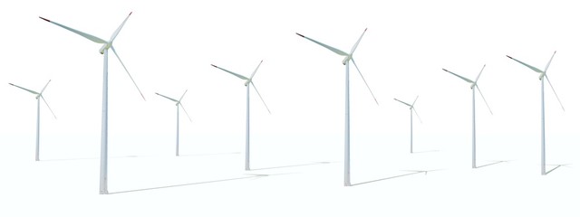 Wind turbines in white background