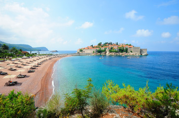 Landscape with Sveti Stefan island in Montenegro - obrazy, fototapety, plakaty