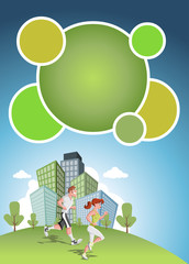 template  brochure with couple jogging in the city park