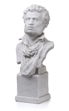 Old marble bust of great russian poet Alexander Pushkin