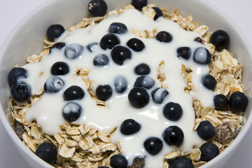 Bowl of muesli with yogurt and blueberries