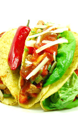 Mexican tacos and hot salsa sauce
