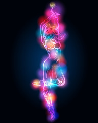 Dancing girl silhouette made of light