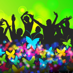 Colorful party people silhouettes