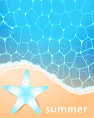 Fototapeta na wymiar Summer illustration with ocean, beach and starfish