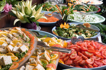 Buffet style salad at wedding party.