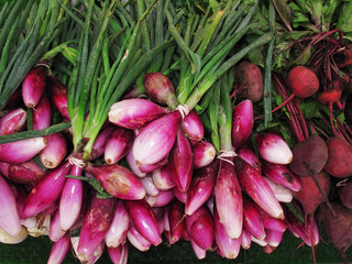 Agricultural background, a pile of organic onions.