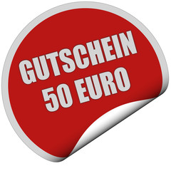 Sticker rot rund Curl unten GUTSCHEIN 50 EURO