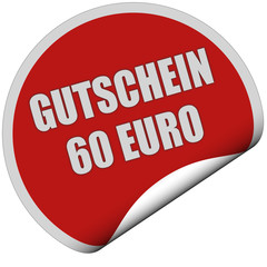 Sticker rot rund Curl unten GUTSCHEIN 60 EURO