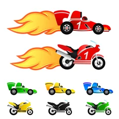 Foto auf Acrylglas Autorennen Rennwagen und Motorrad. Verschiedene Farben