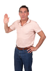 Attractive Middle Age Man Making Stop Sign Looking Surprised