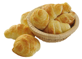 Home made mini croissants, isolated with clipping path.