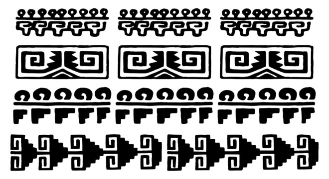 black and white aztec glyphs from mexico