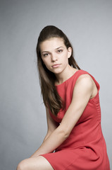 Fototapeta premium girl in red dress portrait