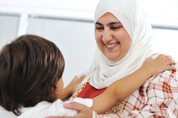 Muslim arabic mother and son