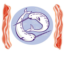 narwhal whales and bacon © Redwater Vectors