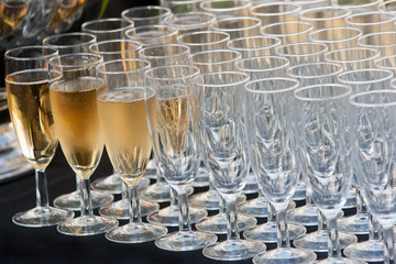 Champagne and Rows of Glasses