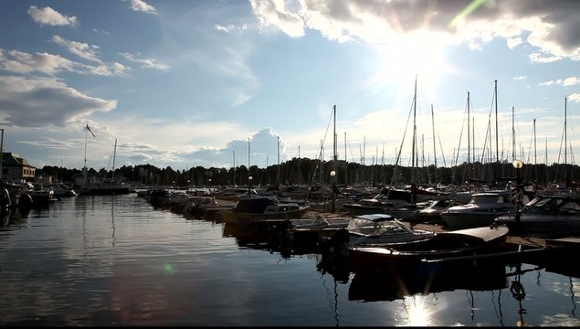 Marina at sunset in Oslo fjord Full HD
