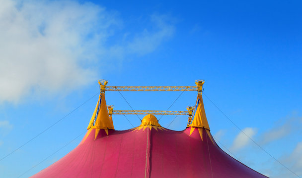 Circus tent red orange and pink four towers
