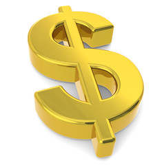 Dollar sign. A 3D golden dollar sign