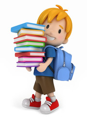 3D Render of Kid with Books