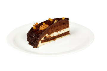 chocolate cake with whiped cream isolated