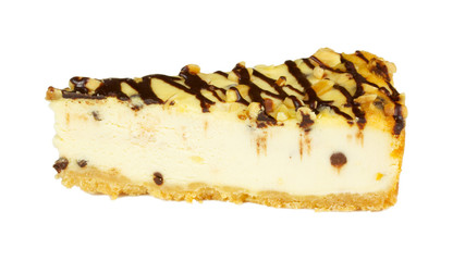 Gourmet slice of cheesecake on the white background