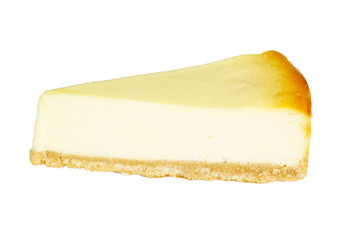 Gourmet slice of cheesecake on the white background