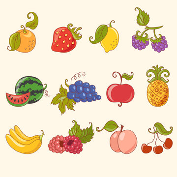 cartoon fruit set