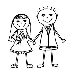 Wedding couple, hand drawing vector illustration.