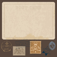 Antique postcards in vector with set of Postal stamps