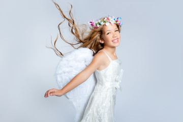 Angel children girl wind in hair fashion flowers crown