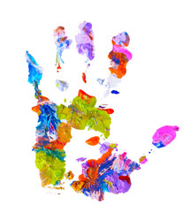 color hand print on white isolated