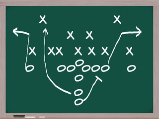 A football play on a chalkboard. - 34333872